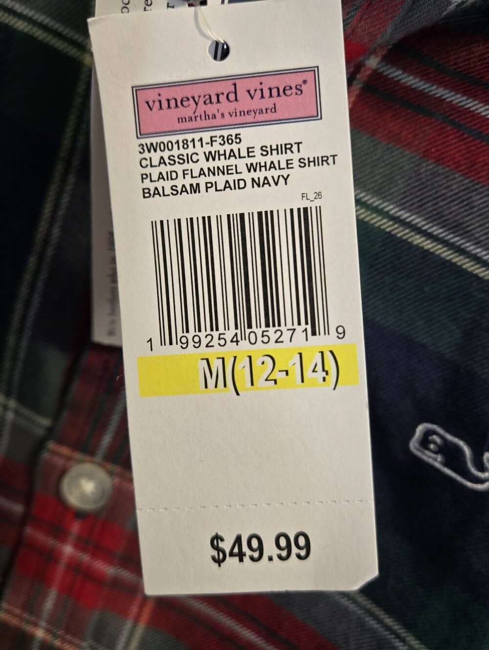 Vineyard Vines Boys Red/Navy Flannel Plaid Button-Down (Sz M 12/14) NWT - Picture 3 of 4